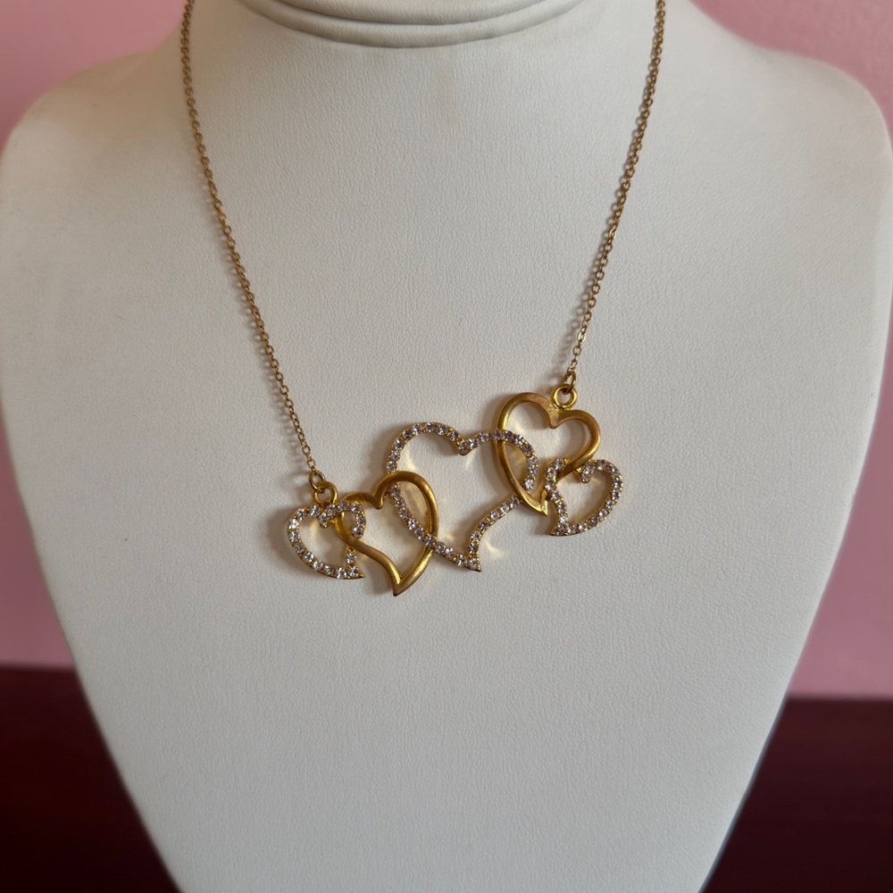 Gold Rhinestone Linked Heart Choker Necklace Y2K Romantic Adjustable